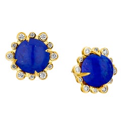 Syna Yellow Gold Lapis Lazuli Earrings with Champagne Diamonds