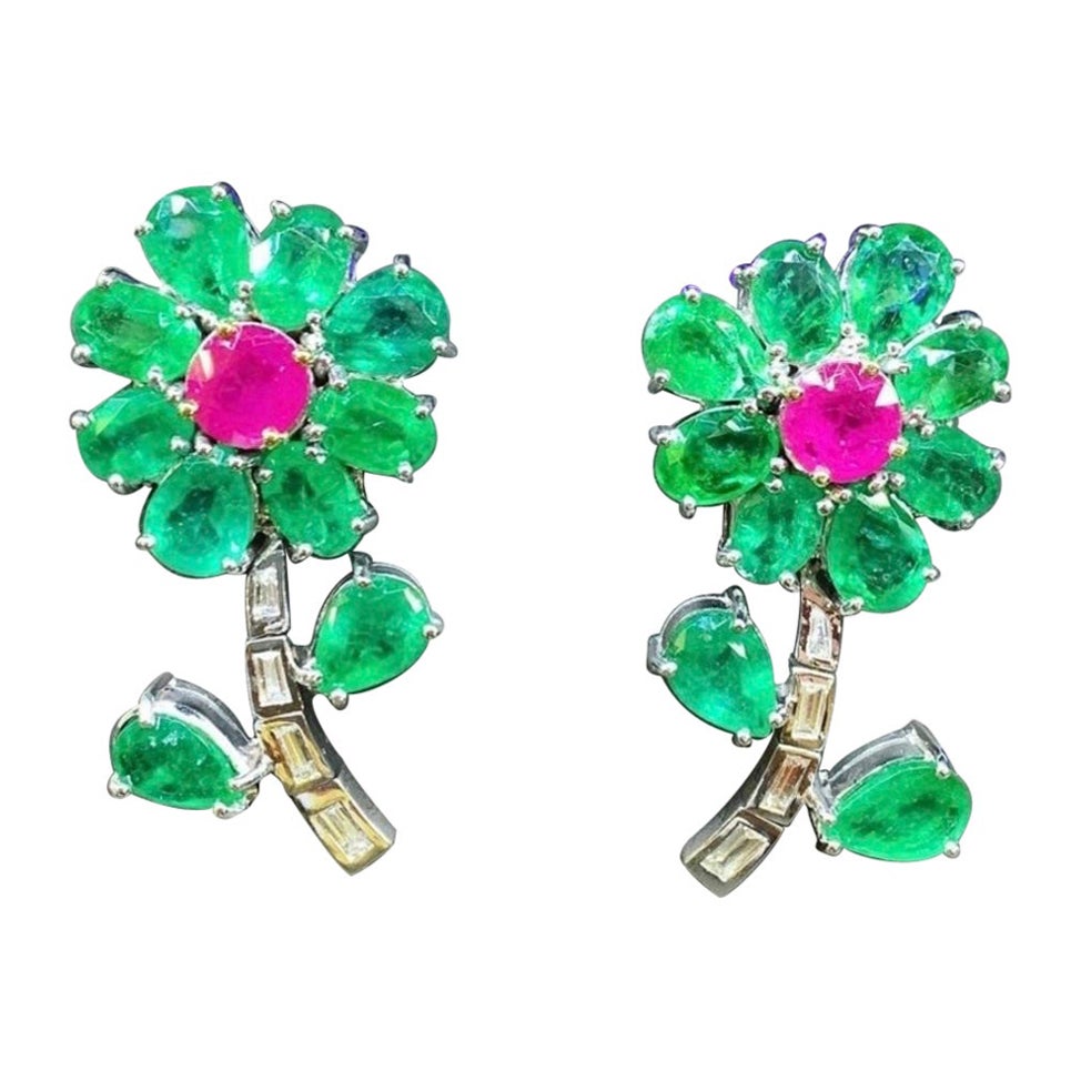 Ct 21, 63 of Zambia Emeralds, Rubies and Diamonds on Earrings