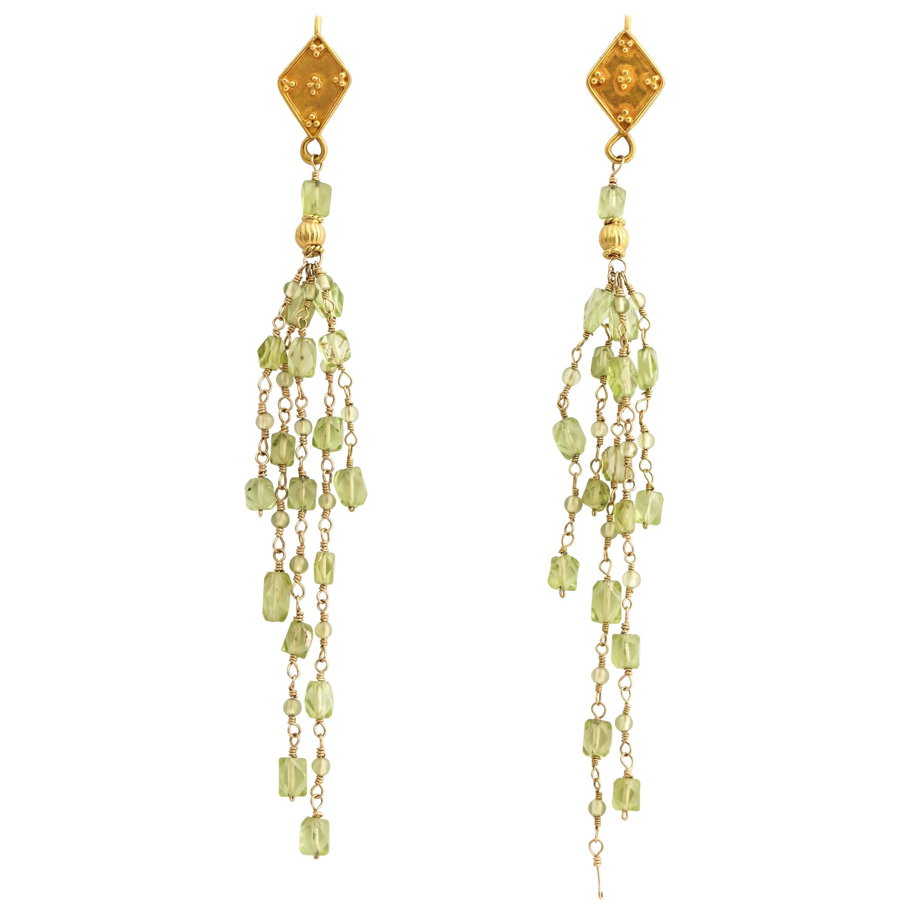 Elegant Peridot Bead Wrapped Chandelier Earrings For Sale