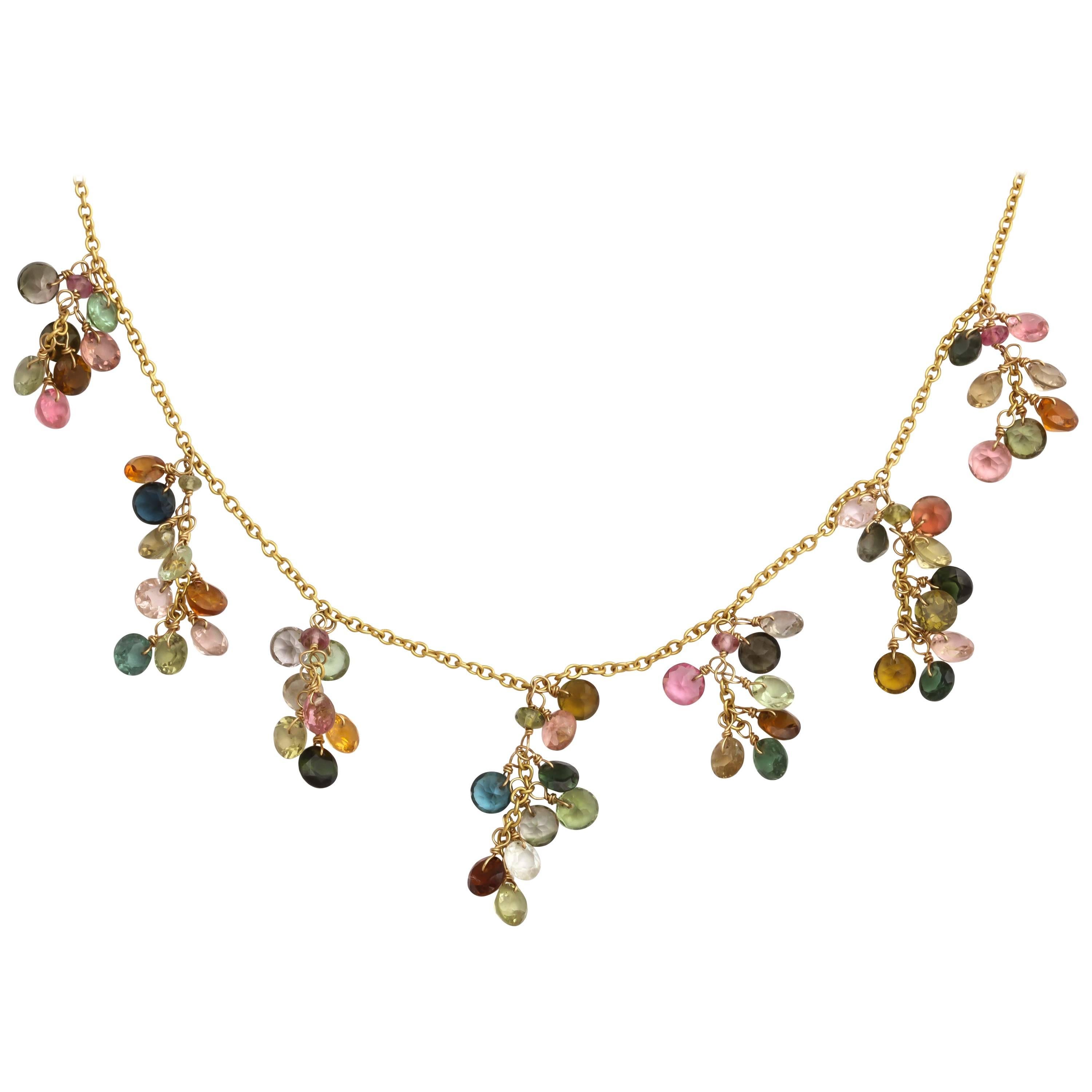 Chic Multicolored Tourmaline Gold Necklace  For Sale