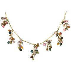 Chic Multicolored Tourmaline Gold Necklace 