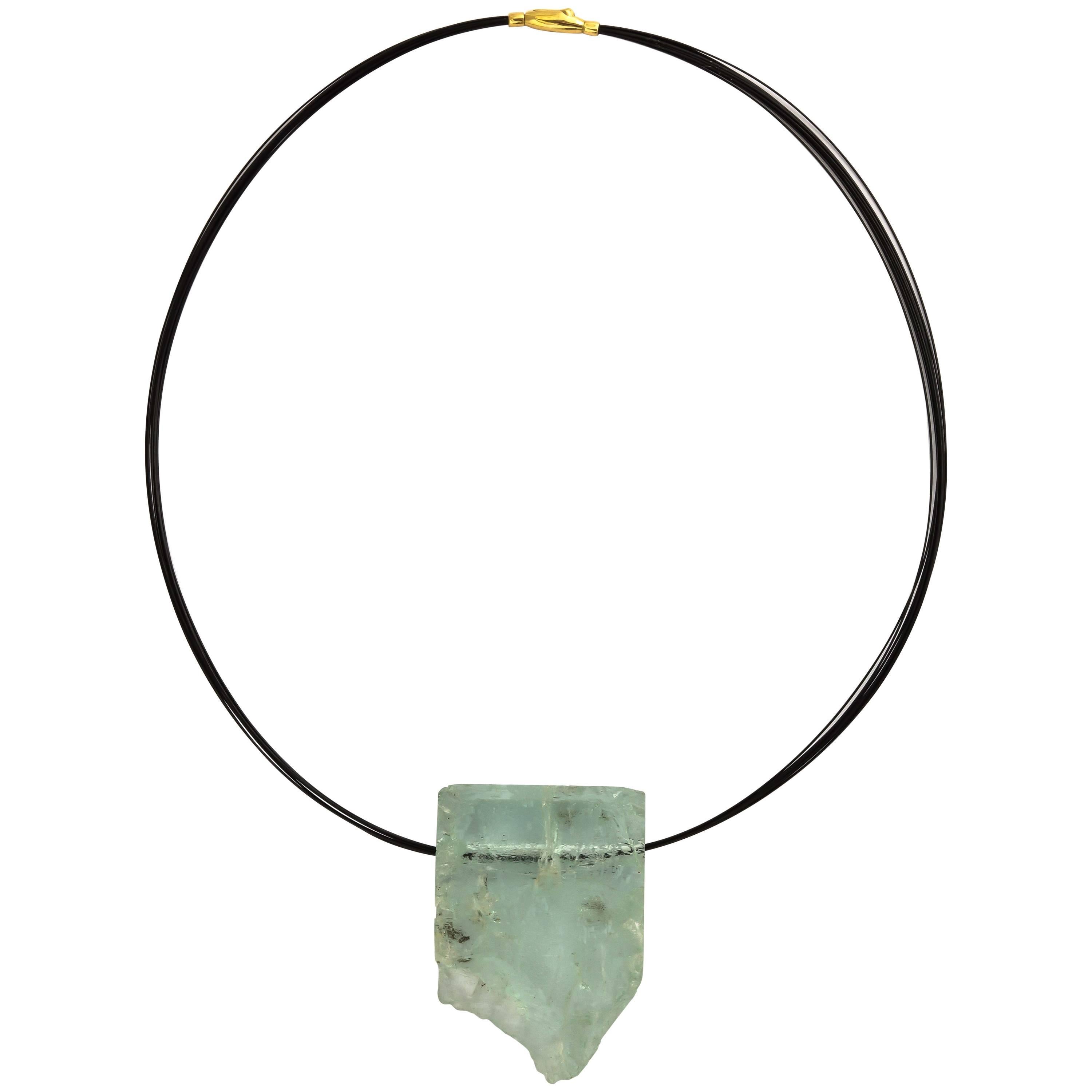 Aquamarine Crystal Slice Necklace For Sale