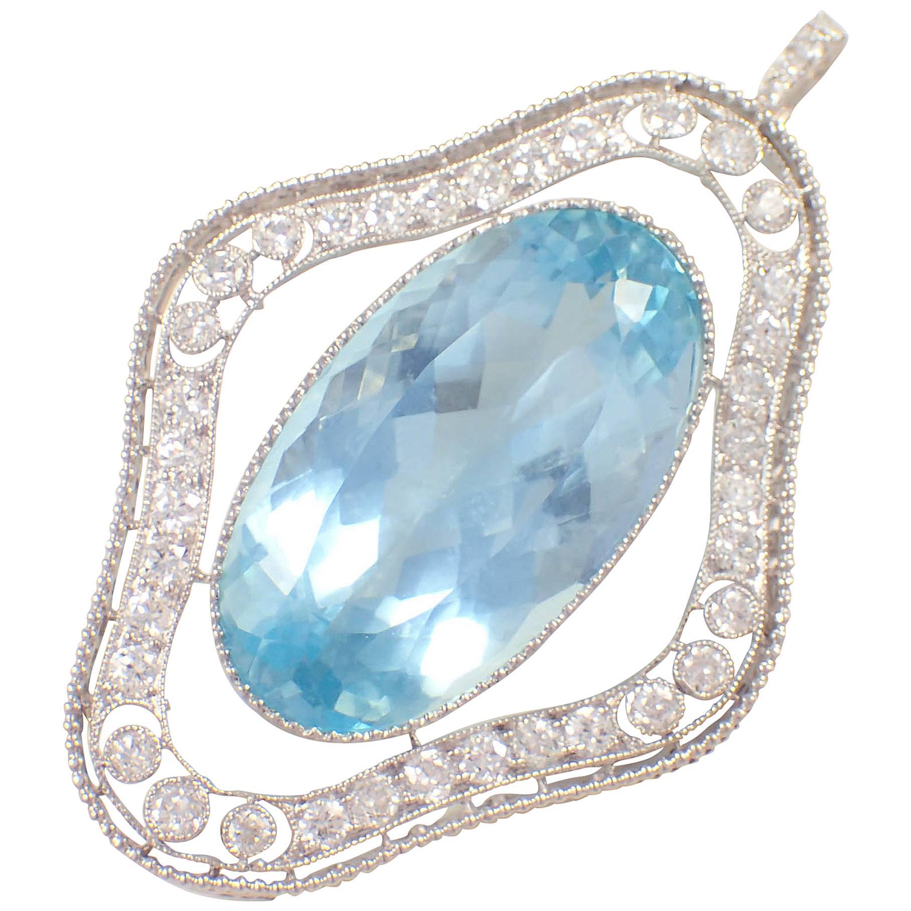 Marcus & Co. Art Deco Aquamarine Diamond Platinum Pendant