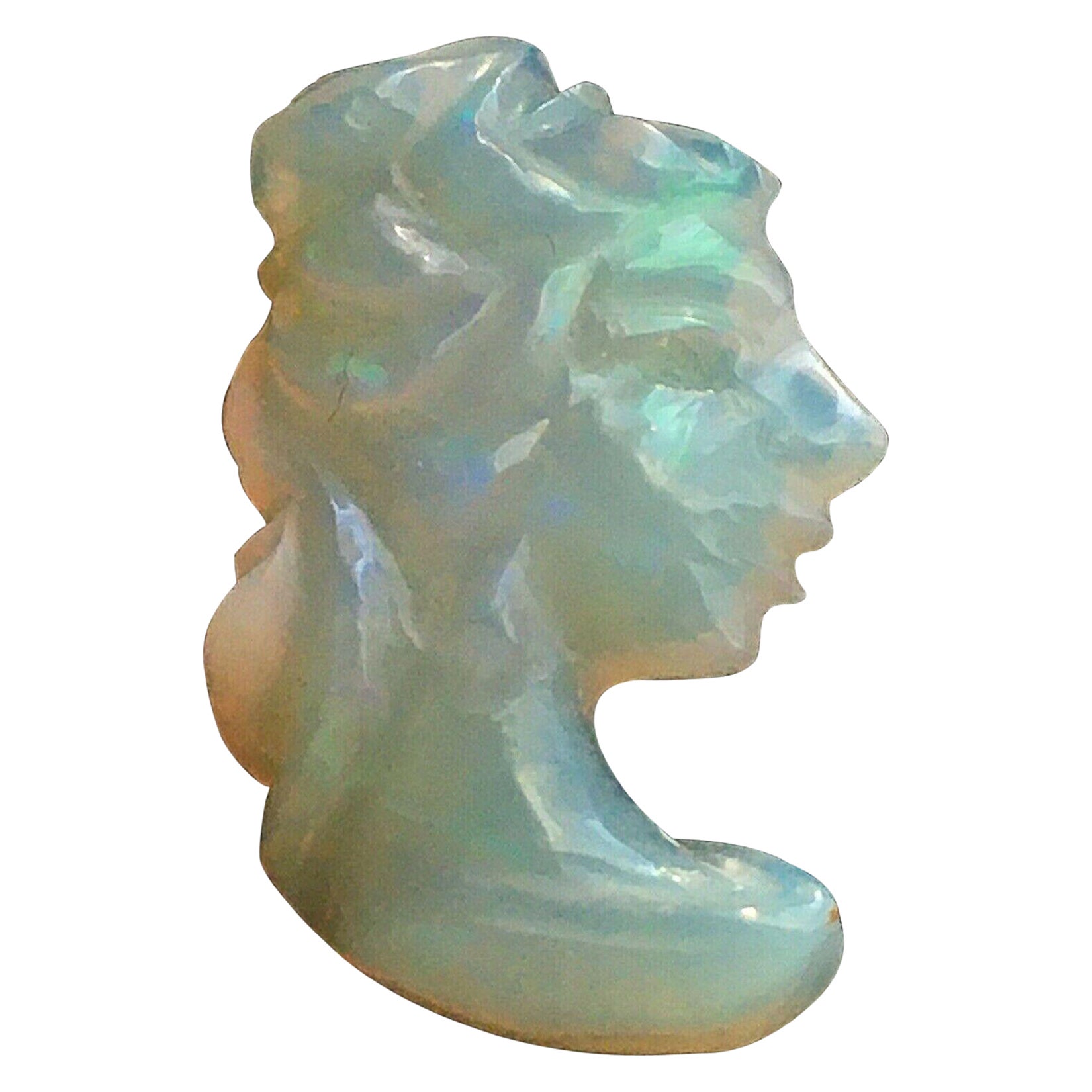 Australian Lightning Ridge Opal Detailed Carving of Lady's Bust For Sale