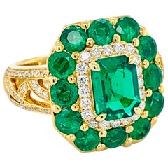 Danuta Old world Design Colombian Emerald Diamond Engagement Ring