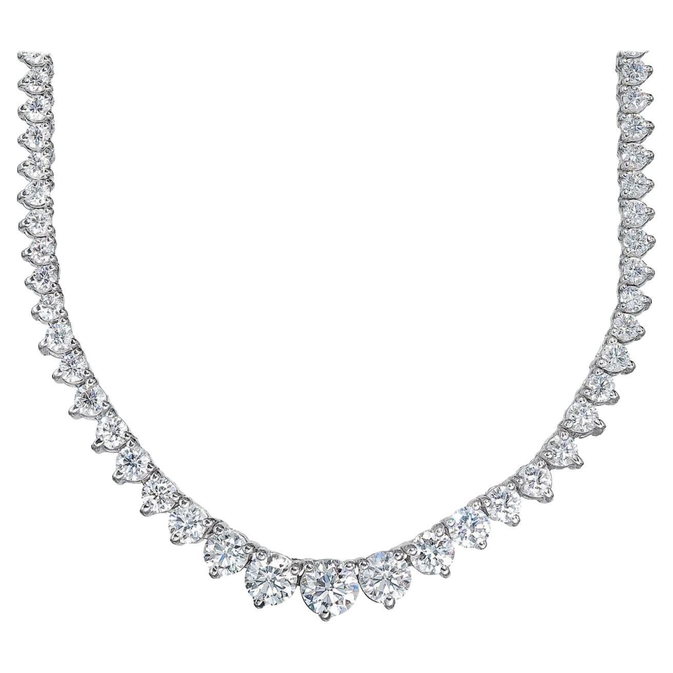 Graduated Tennis Necklace in with 3-Prong Set Round Diamonds For Sale