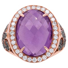 Bague cocktail en or rose 18 carats avec améthyste violette et diamants de 1,0 carat