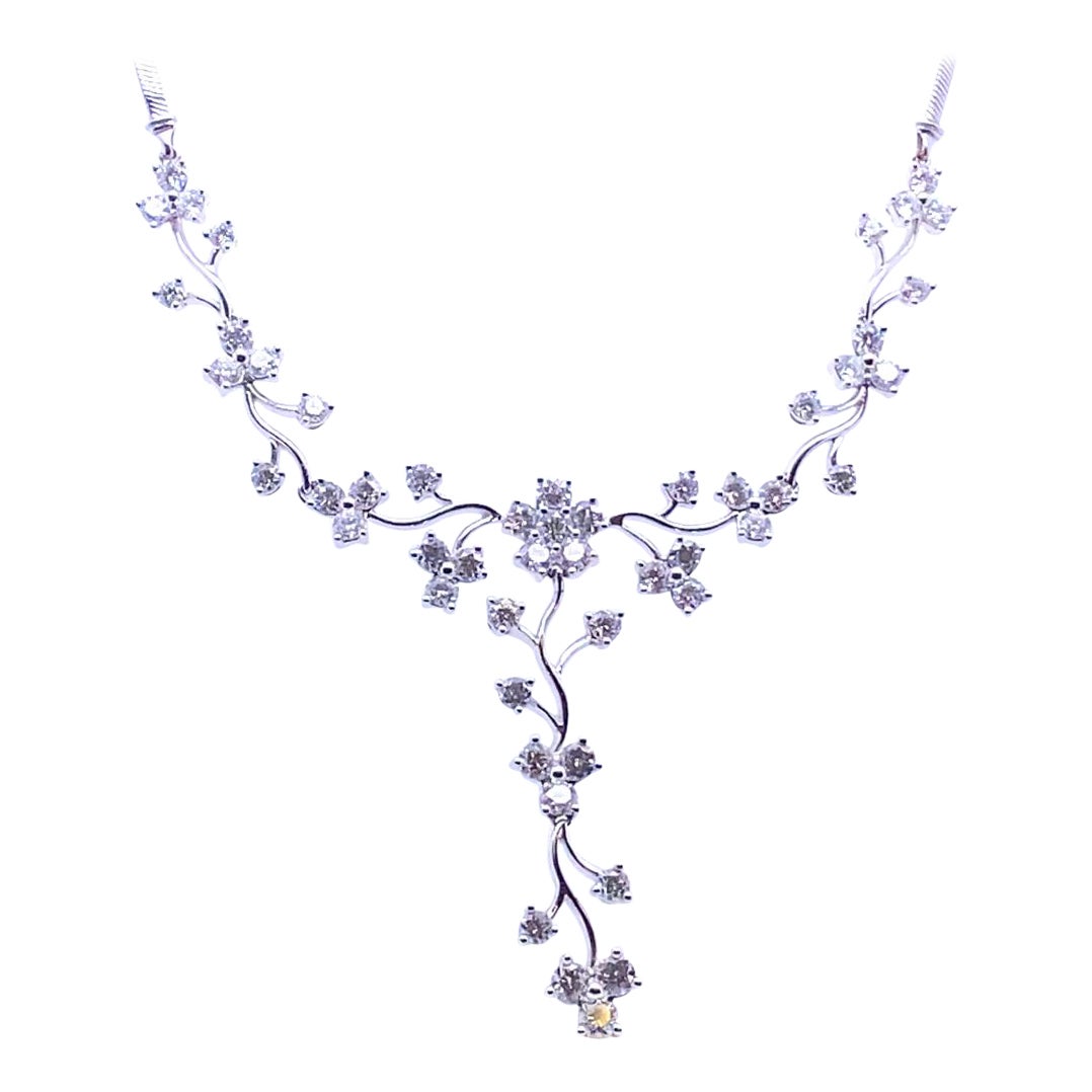 Diamond Floral Necklace 18 Karat White Gold For Sale