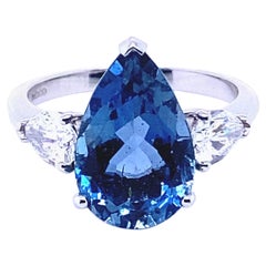 Used Aquamarine and Diamond Platinum Engagement Ring