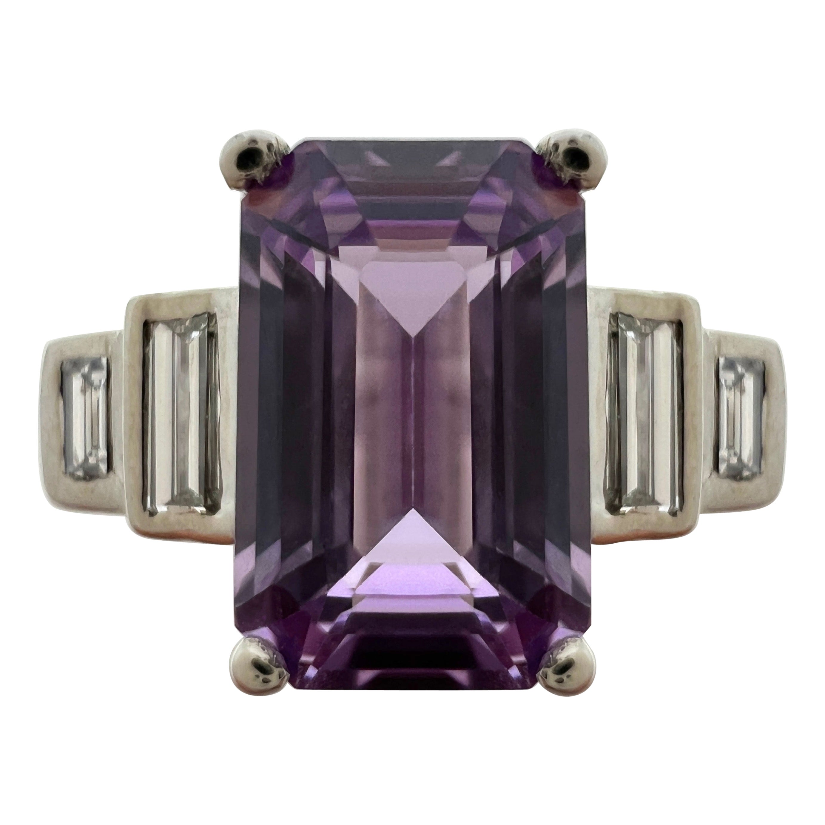 GIA Certified Unheated Purple Pink Emerald Cut Sapphire Diamond Five Stone Ring