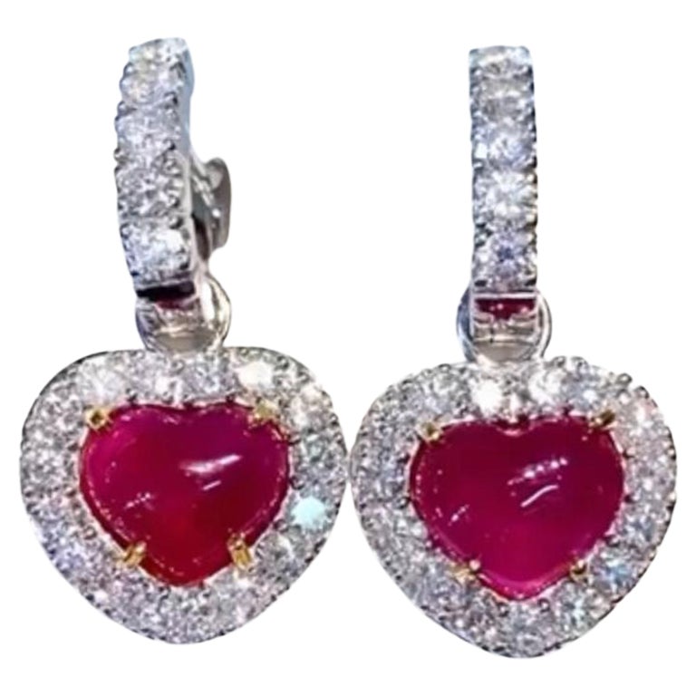 Stunning Certified Ct 11, 50 of Burma Rubies and Diamonds on Earring For Sale