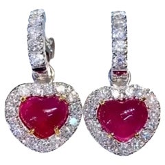 Stunning Certified Ct 11, 50 of Burma Rubies and Diamonds on Earring