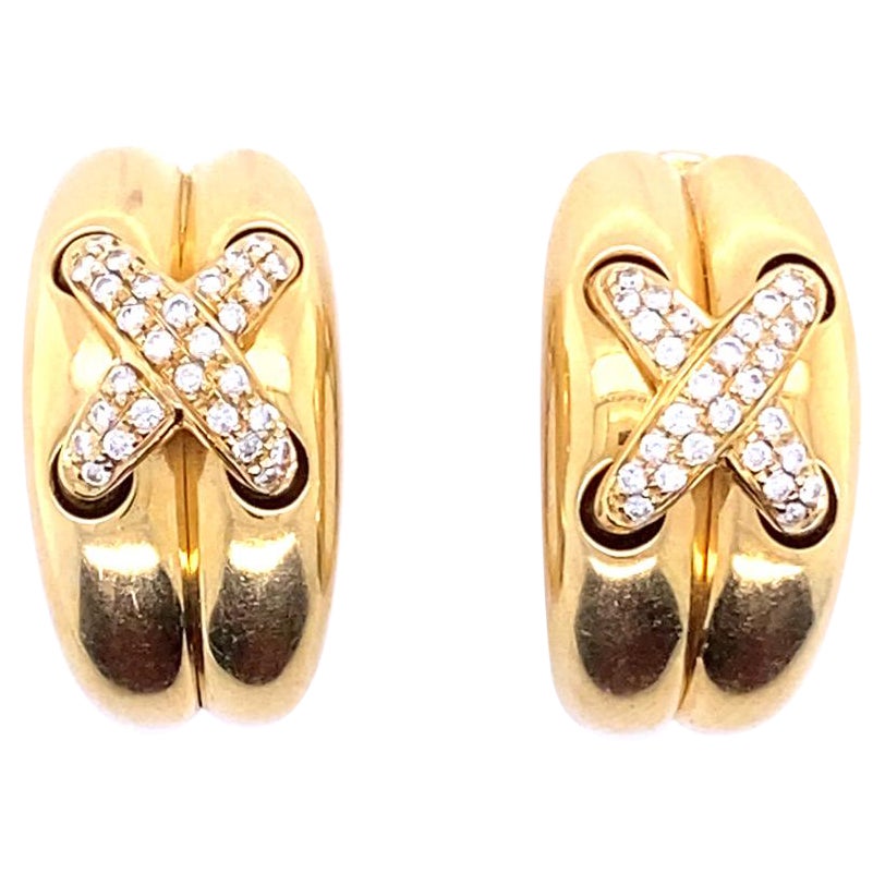 Vintage Chaumet Diamond Liens Earrings 18 Karat Yellow Gold For Sale