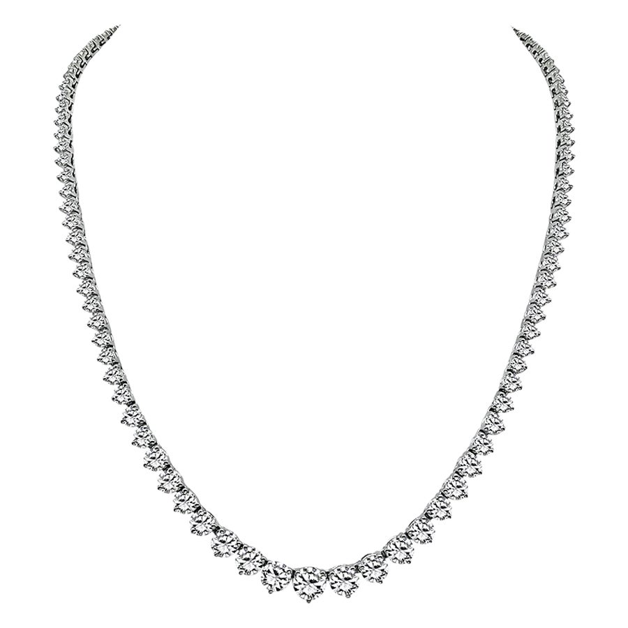 GIA Certified 16.75ct Diamond Tennis Necklace For Sale