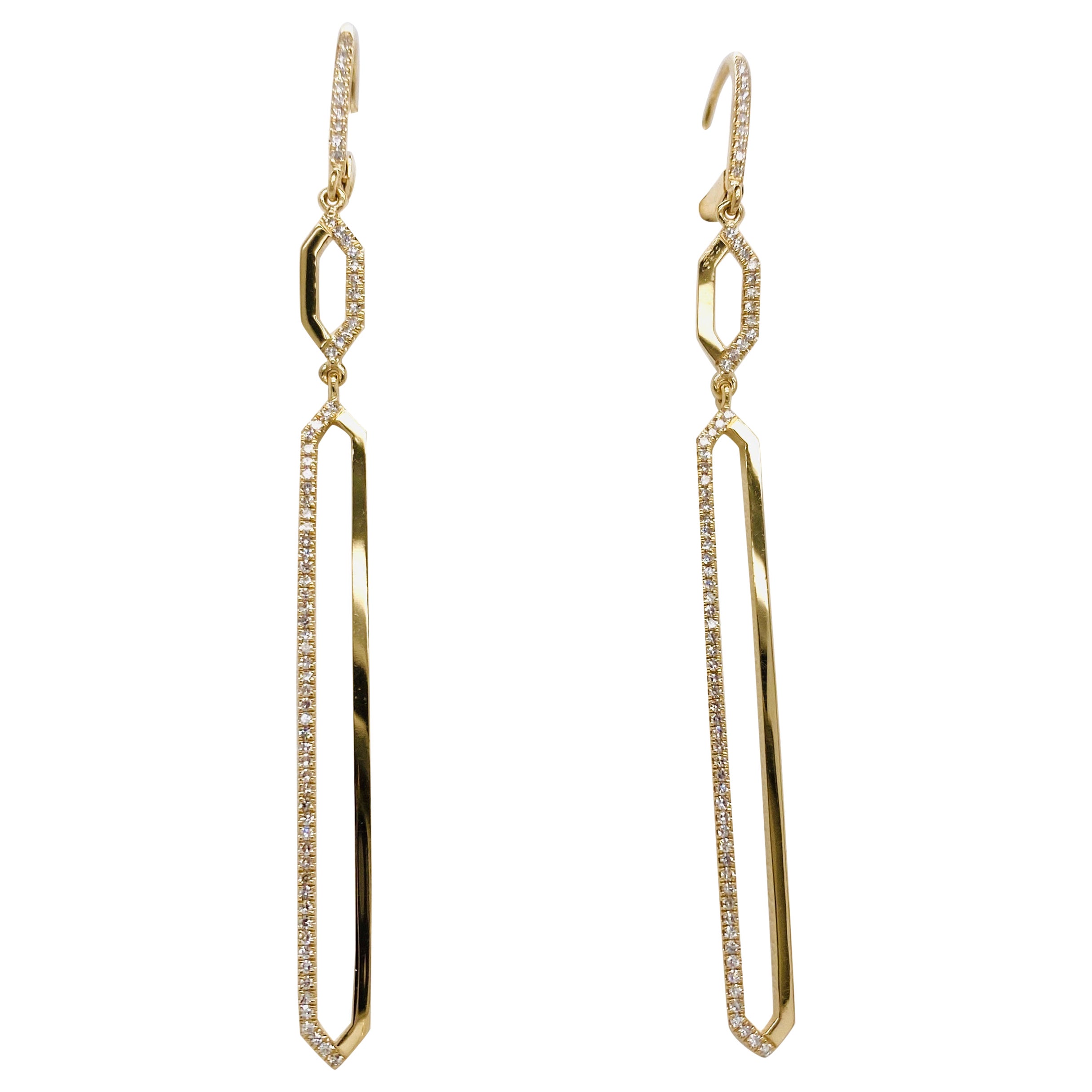 Diamond Geometric Link Dangle Drop Earrings 0.50 carat, 14K Yellow Gold Contrast For Sale