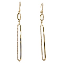 Diamond Geometric Link Dangle Drop Earrings 0.50 carat, 14K Yellow Gold Contrast