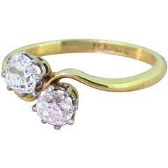 Art Deco 0.80 Carat Old Cut Diamond Gold Platinum Crossover Ring