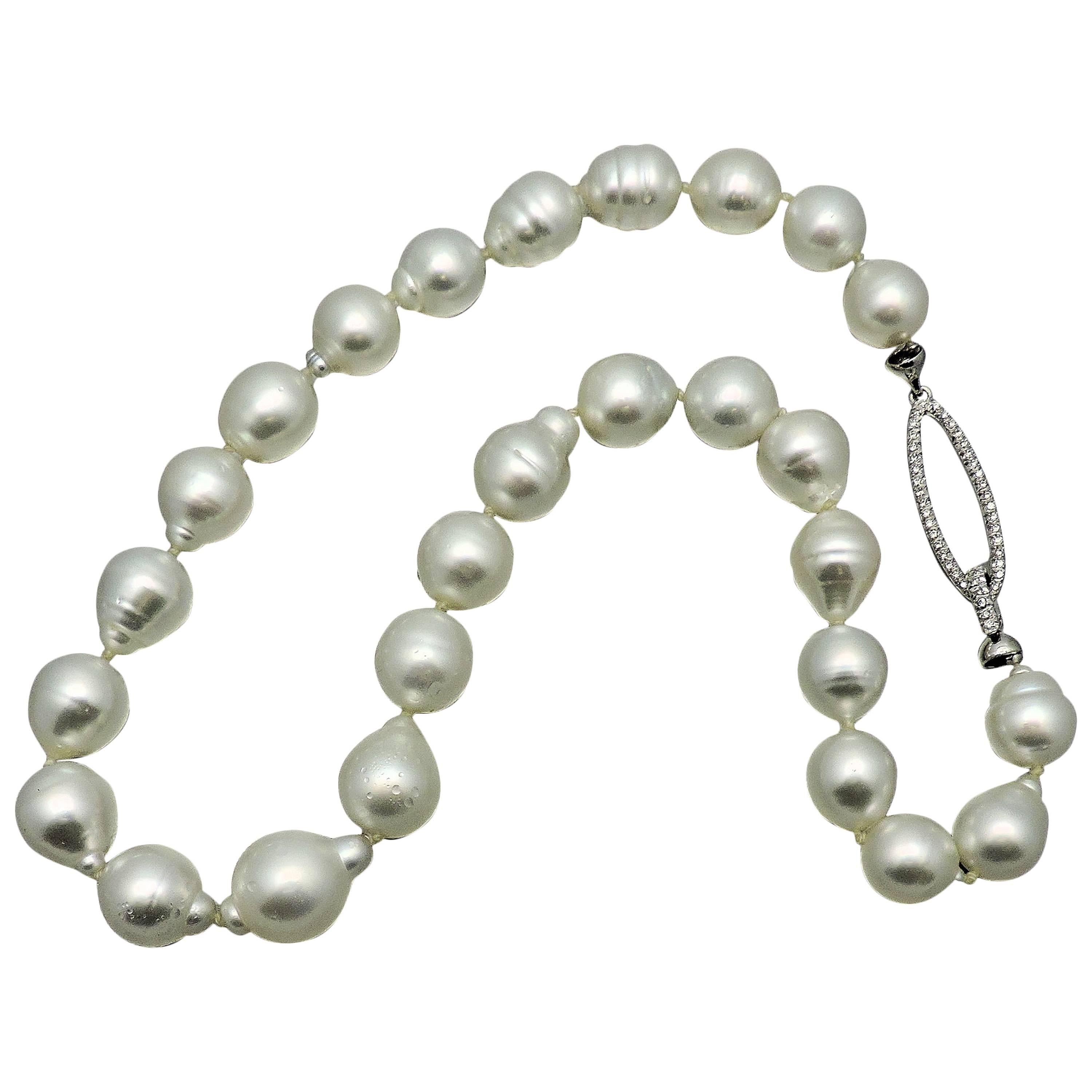 Elegant Baroque South Sea Cultured Pearls with Diamond Clasp For Sale