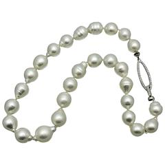 Elegant Baroque South Sea Cultured Pearls with Diamond Clasp