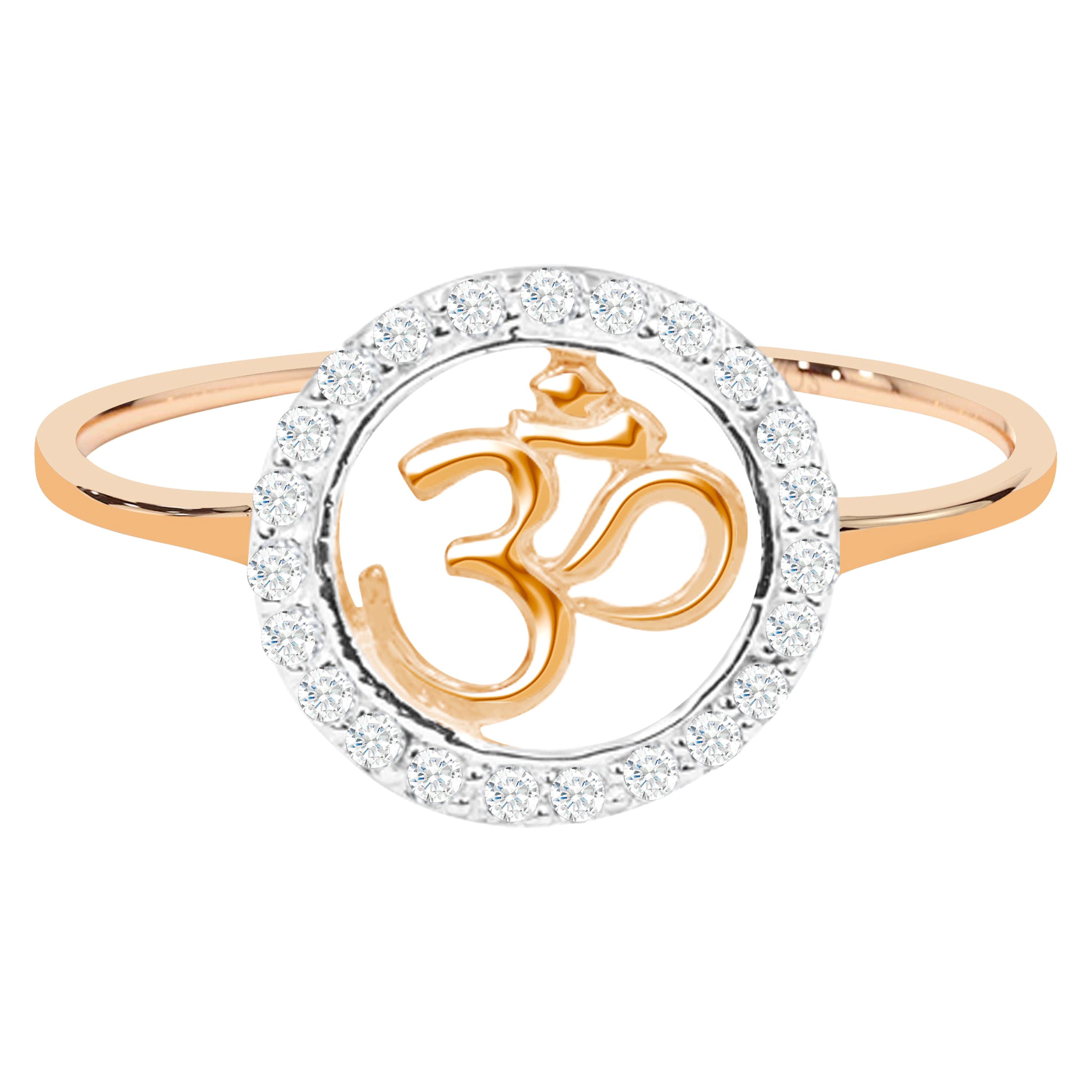 For Sale:  18K Gold 0.19 Carat Diamond Halo Om Hindu Religious Ring