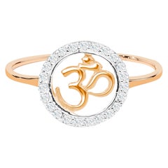 18K Gold 0.19 Carat Diamond Halo Om Hindu Religious Ring