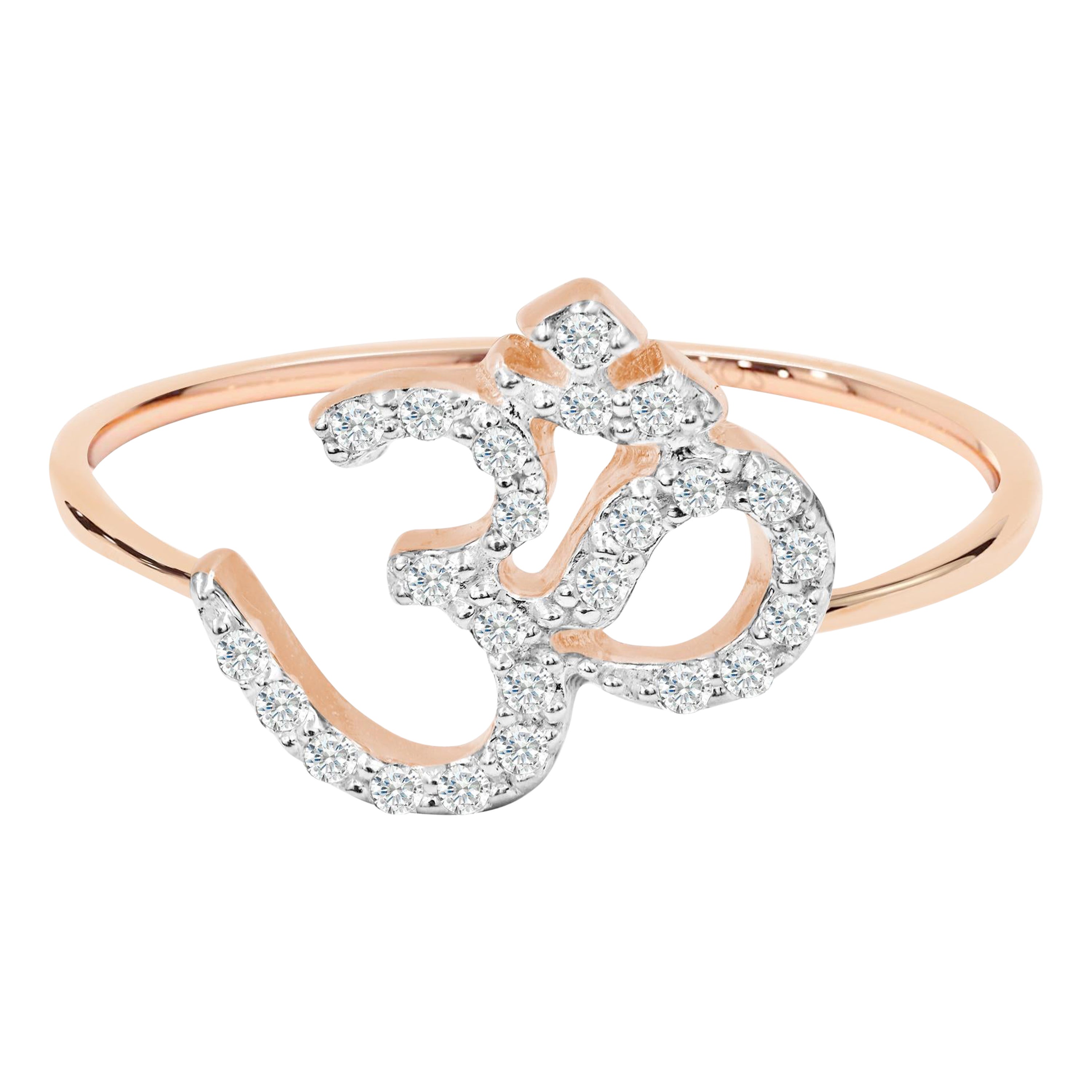For Sale:  14K Gold 0.15 Carat Diamond Om Hindu Religious Ring