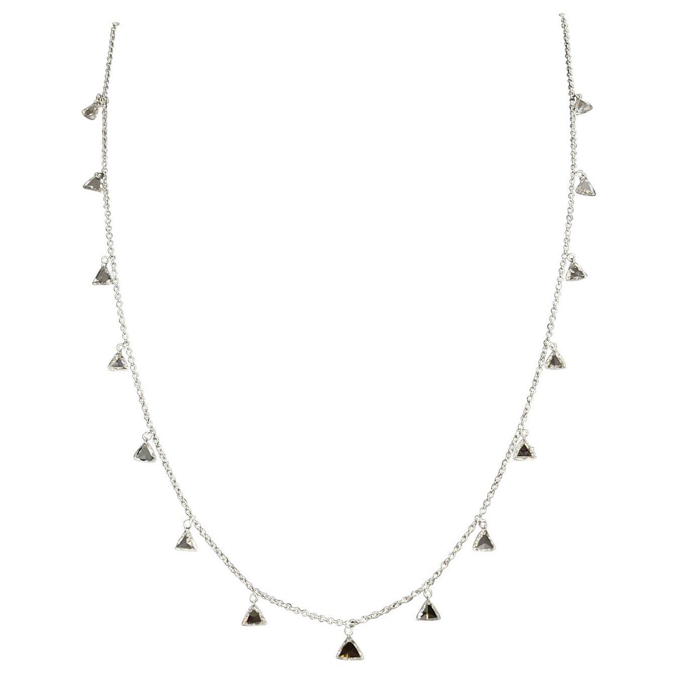 PANIM Triangle Diamond Rosecut 18k White Gold Dangling Necklace For Sale