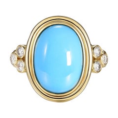Bague cocktail Sleeping Beauty en or jaune 18 carats avec turquoise et diamants