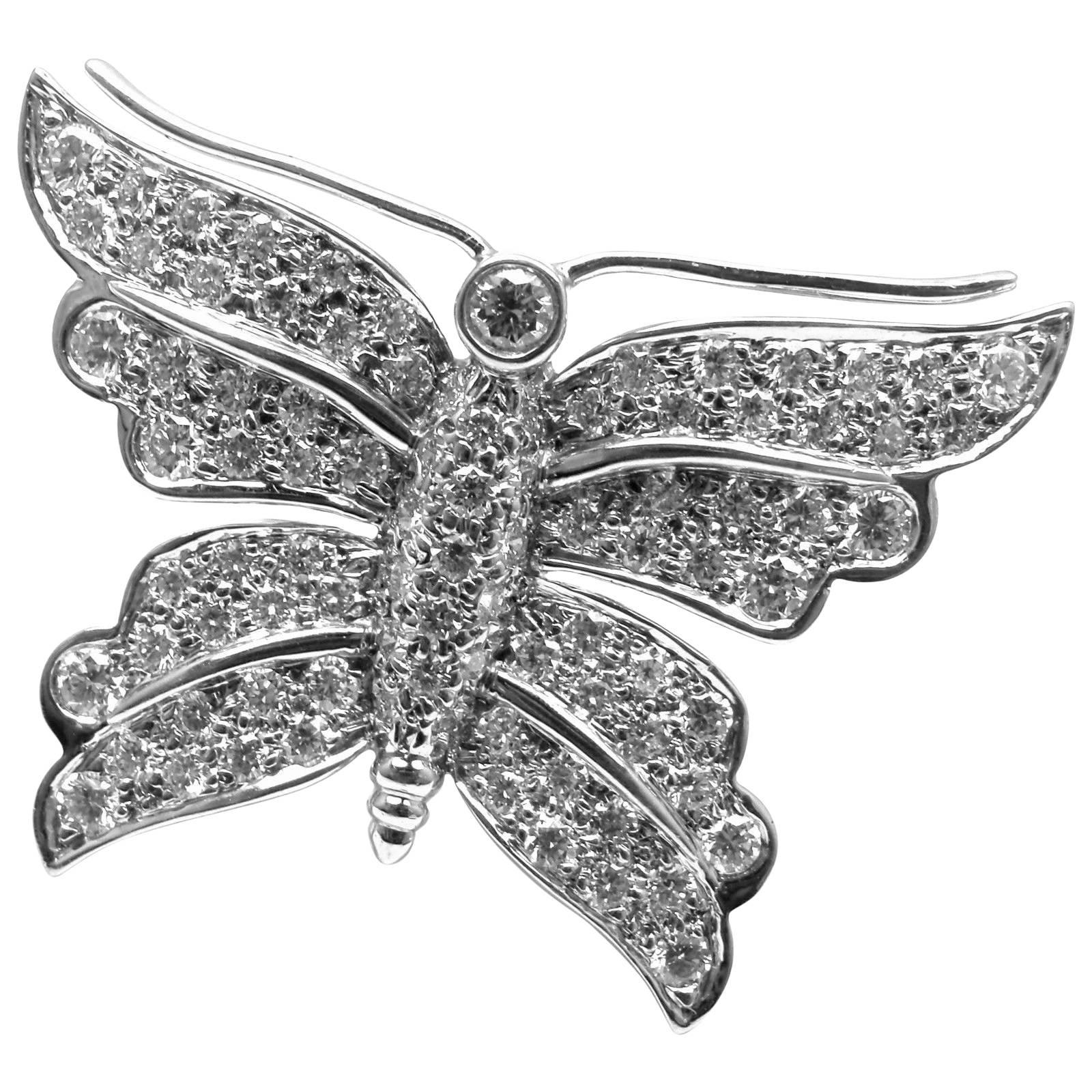 Tiffany & Co. Diamond Platinum Butterfly Pin Brooch For Sale