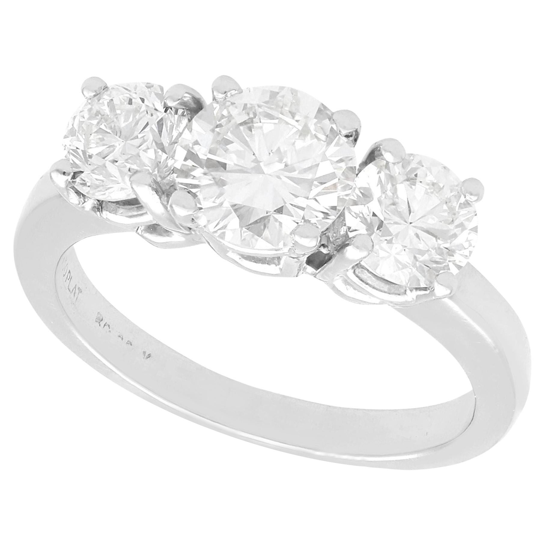 2.49 Carat Diamond and Platinum Trilogy Engagement Ring For Sale