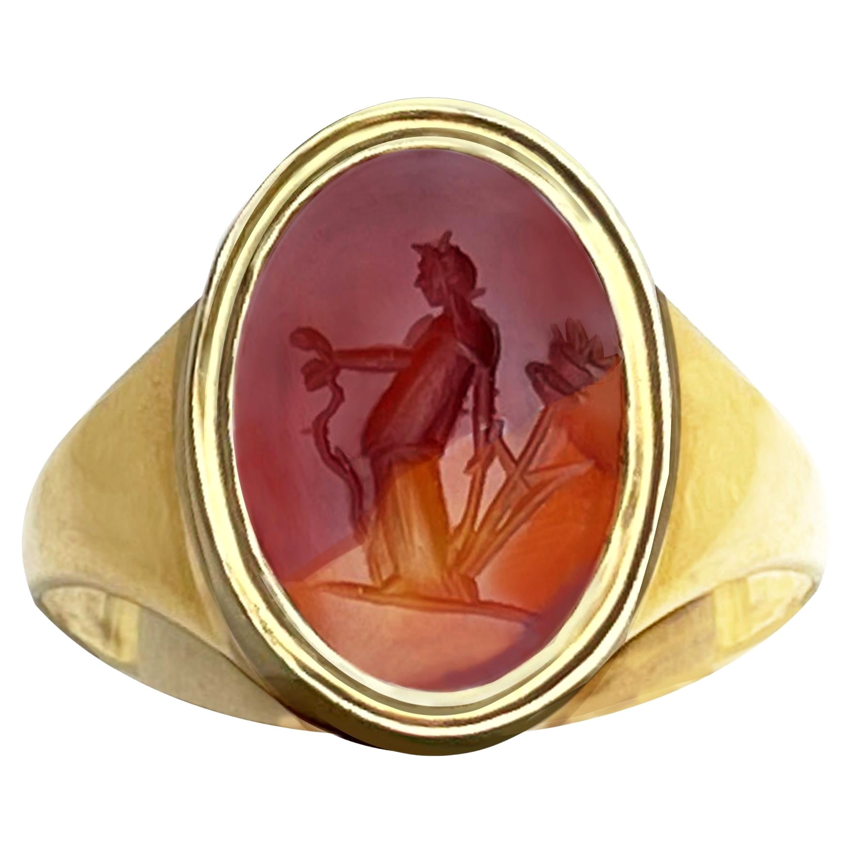 Vesta Roman Carnelian Intaglio 2nd-3rd Cent.AD 18 Kt Gold Ring Made in Italy