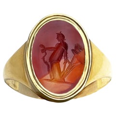 Vesta Roman Carnelian Intaglio 2nd-3rd Cent.AD 18 Kt Gold Ring Made in Italy