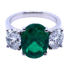 2.60 Carat Columbian Emerald and Diamond Three Stone Platinum Engagement Ring