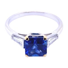 1.95 Carat Sapphire and Diamond Three Stone 18 Karat White Gold Engagement Ring