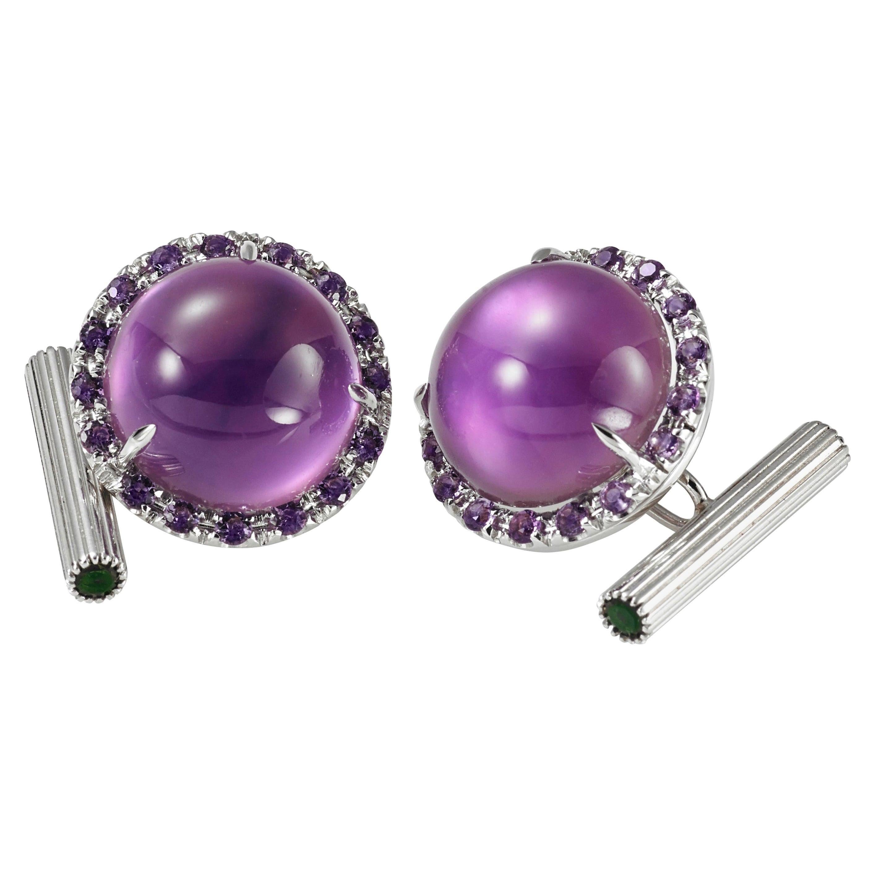 Amethyst Mother of Pearl Green Tourmaline White Gold Cufflinks For Sale