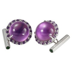 Amethyst Mother of Pearl Green Tourmaline White Gold Cufflinks