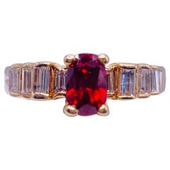 Vintage 14K Yellow Gold Red Spinel and Diamond Ring
