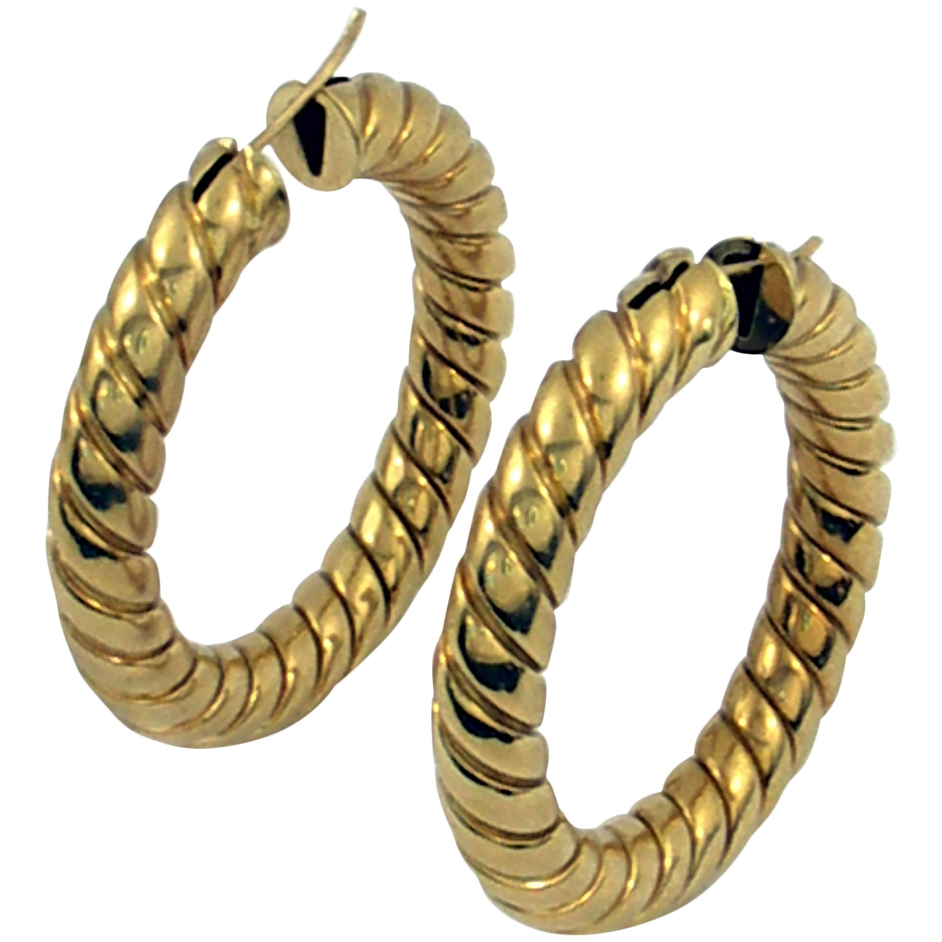Large Twisted Rope Design Gold Earrings