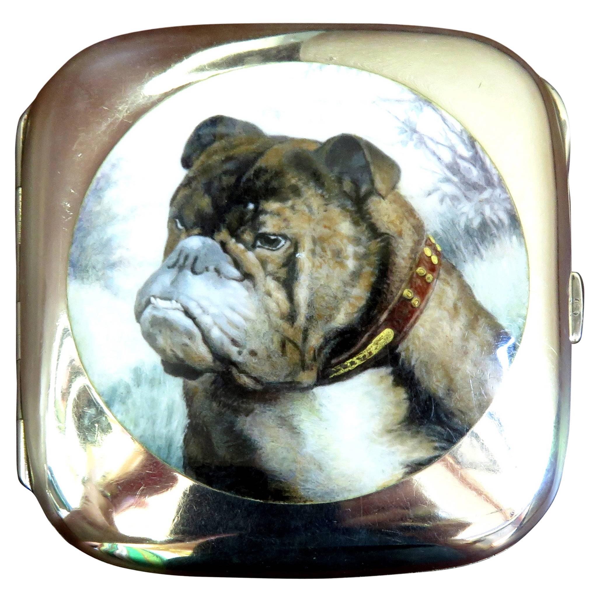 English Bulldog Enameled Silver Case For Sale