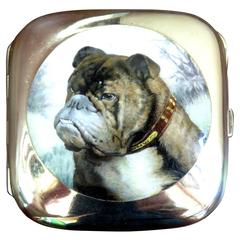 Antique English Bulldog Enameled Silver Case