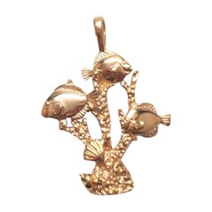 14K Yellow Gold Fish Coral Reef Pendant