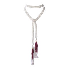 Marina J. Pearl Woven Lace Sautoir with Rubies and 14k Yellow Gold
