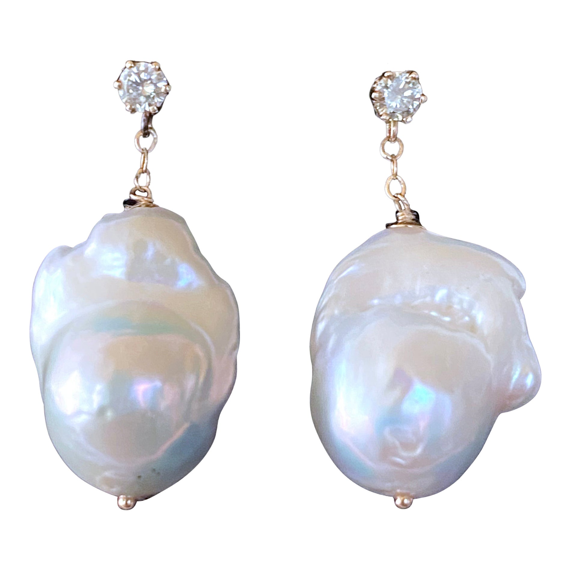 Marina J. Diamond Studded Pearl Earrings with 14k Solid Gold For Sale