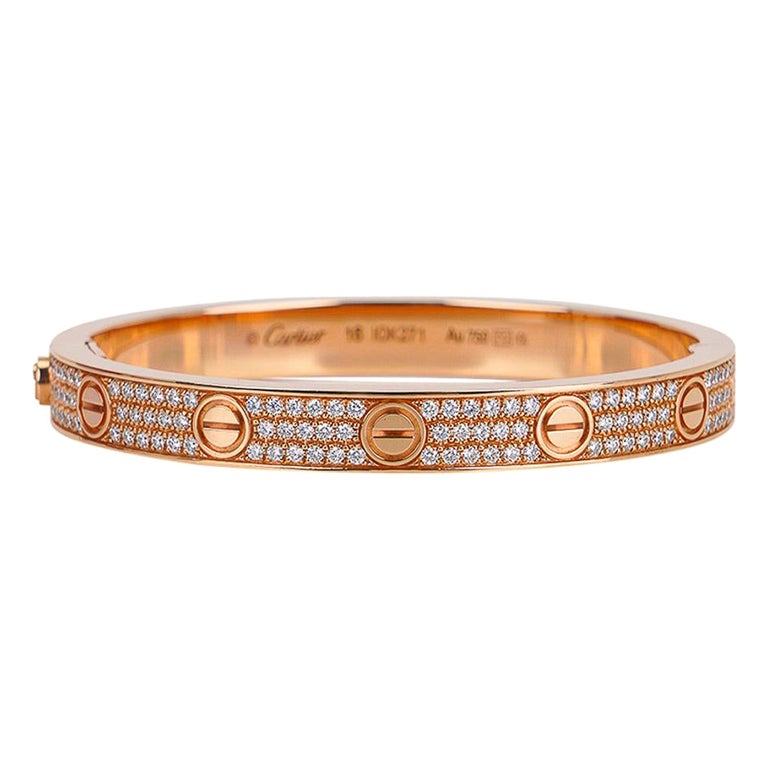 Cartier Diamond Love Bracelet 18k Rose Gold For Sale at 1stDibs