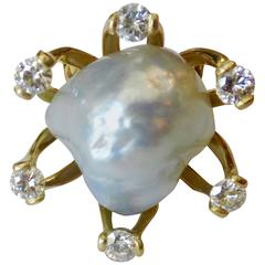 Baroque Tahitian Pearl Diamond Gold Ring
