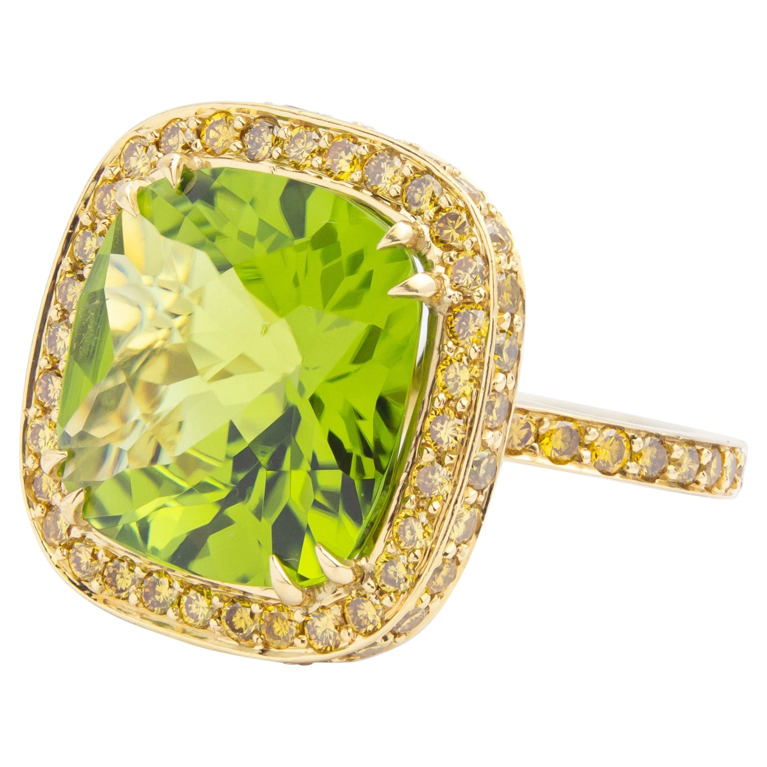 18 Karat Gelbgold Ring mit Peridot und gelben Diamanten nach 'Nardi'-Design im Angebot