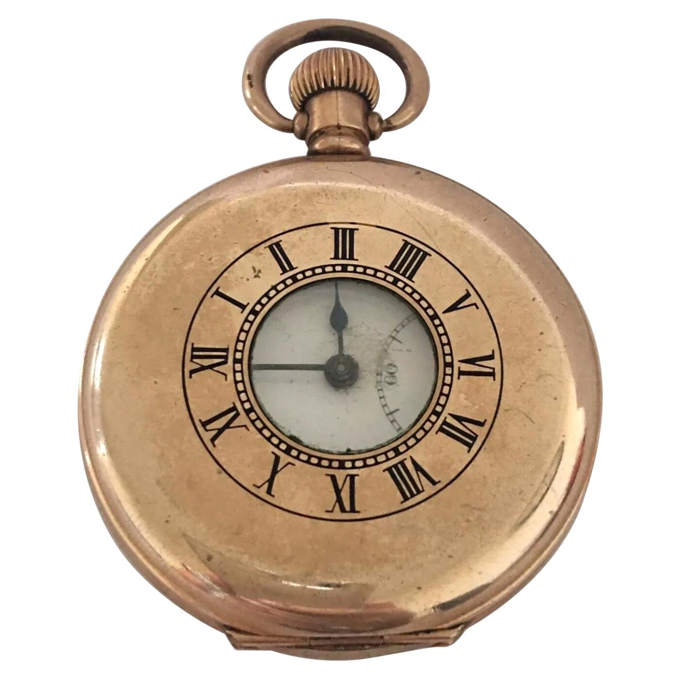 Antique Gold-Plated Half Hunter Dennison Case Keyless Pocket Watch For Sale