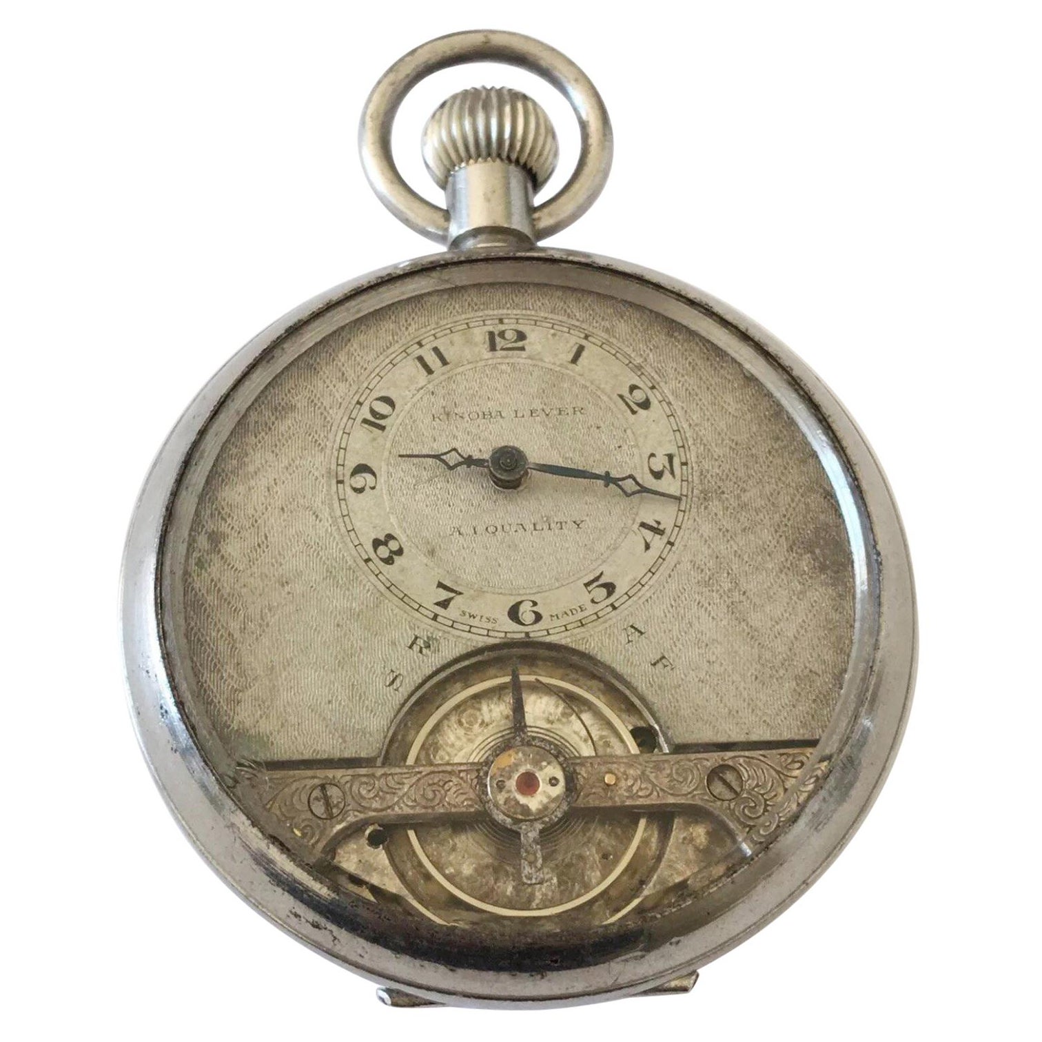 Antique Swiss Made Silver Plated Pocket Watch with Visible Escapement For Sale