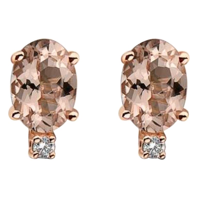 Birthstone Earrings Featuring Peach Morganite Nude Diamonds Set in 14K For Sale