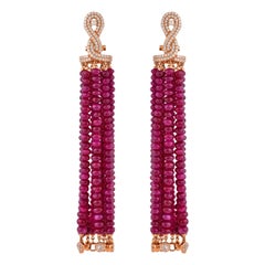 Sunita Nahata Ruby 129.65ct. Dangle Earrings in 14Karat Rose Gold with Diamond.
